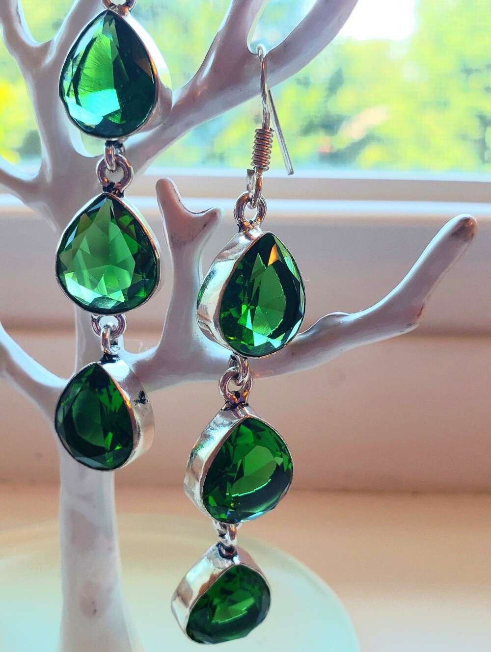 Emerald Green Chrome Diopside Teardrop Stone Dangles In Sterling, New, Indian.